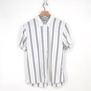 Abercrombie & Fitch Stripe Button Up Shirt Performance Short Sleeve Blue White S